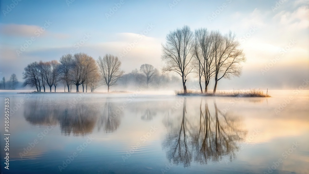 Frozen Lake Foggy Minimalist Photography, Winter Scenery, Misty Lake Frozen Lake Foggy Minimalist Photography, Winter Scenery, Misty Lake