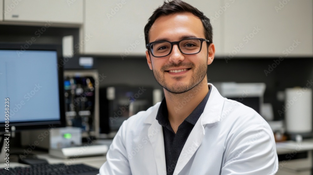 Obraz premium Industrial engineer using computer to optimize electronics production with data analytics