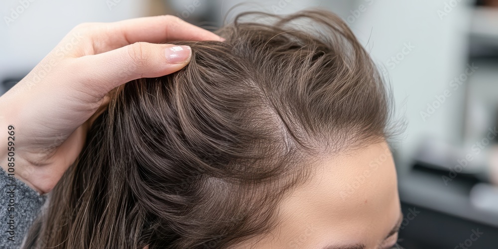 Fototapeta premium Transformative hair restoration journey personal experience salon treatment modern environment close-up perspective confidence boost