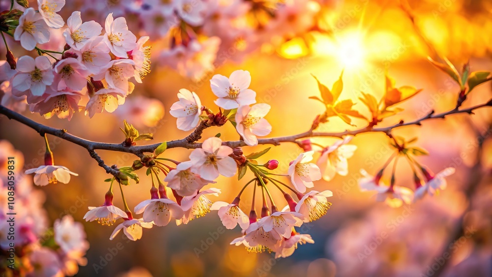 Golden Hour Cherry Blossom Branch Tilt-Shift AI Art Golden Hour Cherry Blossom Branch Tilt-Shift AI Art
