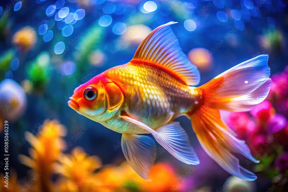 Goldfish Aquarium Panoramic, Beautiful Fish, Underwater Scene, Aquatic Life Goldfish Aquarium Panoramic, Beautiful Fish, Underwater Scene, Aquatic Life