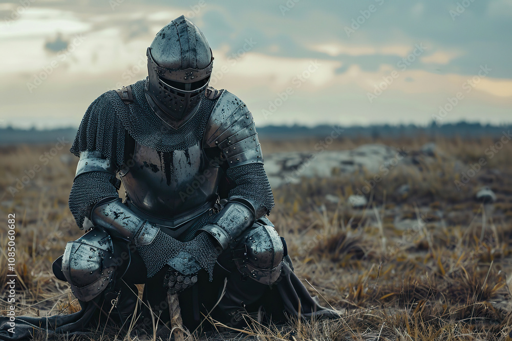 A fantastic royal knight in armor guards the castle chambers A fantastic royal knight in armor guards the castle chambers