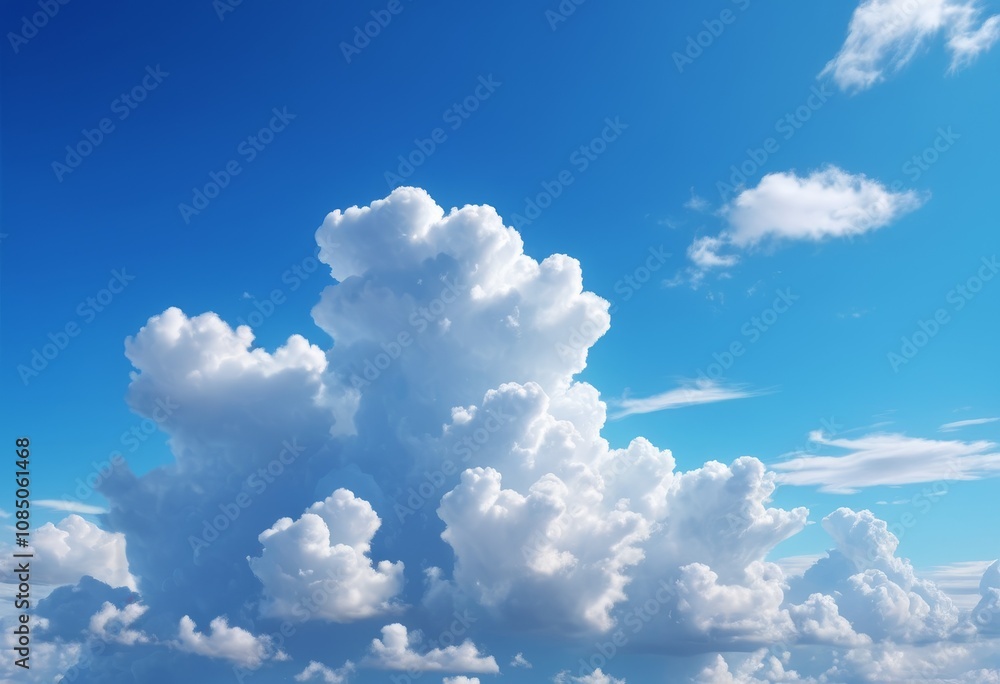 Naklejka premium Serene sky background with fluffy white clouds floating in a bright and vivid blue atmosphere.
