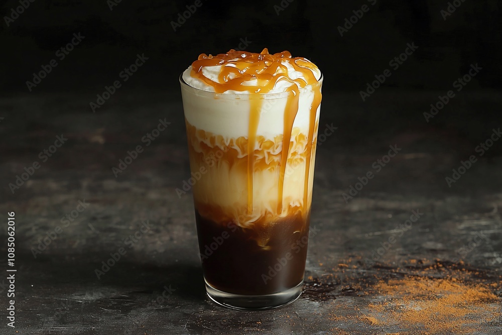 Delicious Caramel Coffee Drink with Creamy Topping