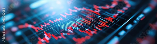 Concept Investing mistake Fail In Business Visual representation of financial market trends with red and green bars indicating price fluctuations and data analysis.