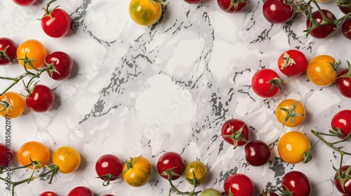 Fresh Cherry Tomatoes on Marble Background