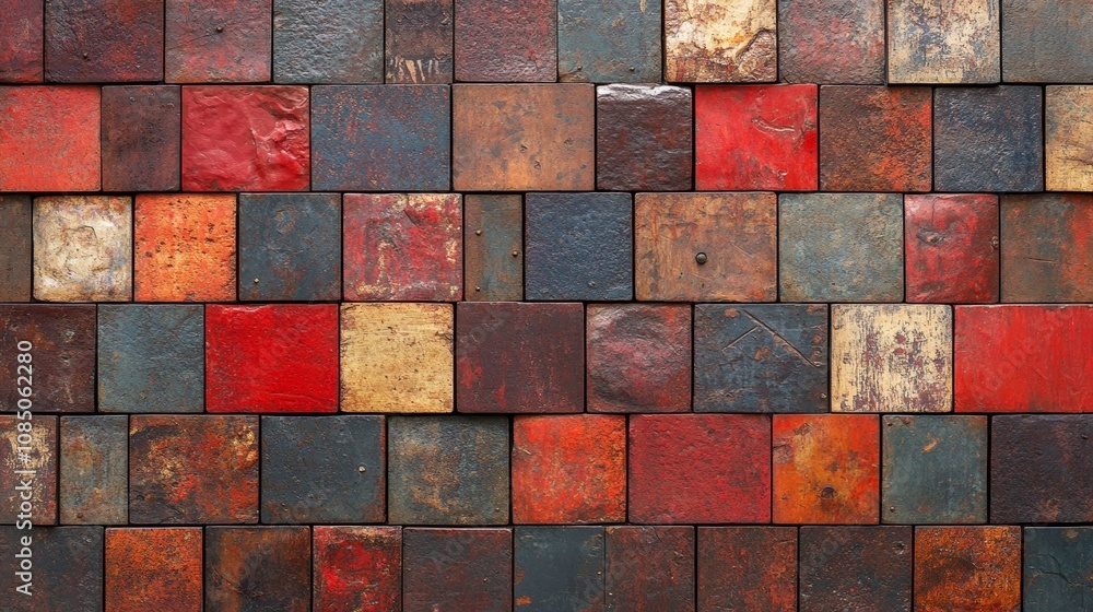 A red brick wall with graffiti and textured masonry. A red brick wall with graffiti and textured masonry.