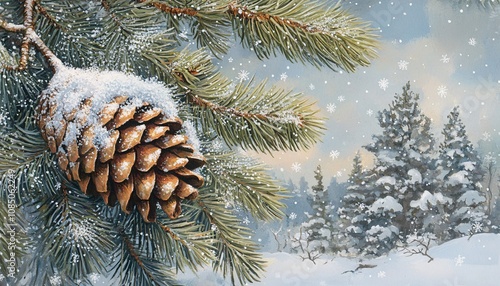 Wallpaper Mural pine cones on the snow Torontodigital.ca