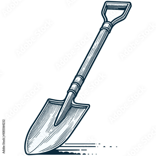 Detailed Vector Illustration of a Garden Shovel with Textured Handle and Blade 
