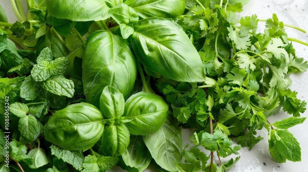 Fresh Green Herbs for Culinary Use and Presentation