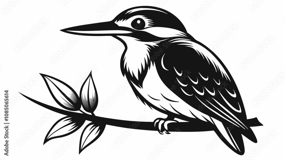 Black And White of a Kingfisher Bird Illustration Black And White of a Kingfisher Bird Illustration