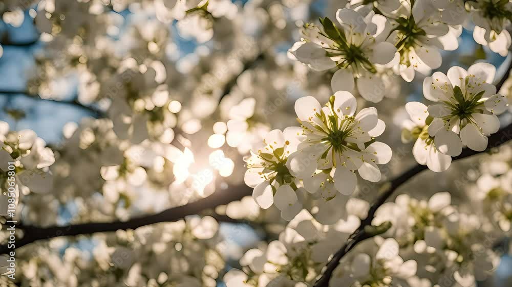 White Flowers Bloom Beautifully in Spring Sunlight White Flowers Bloom Beautifully in Spring Sunlight