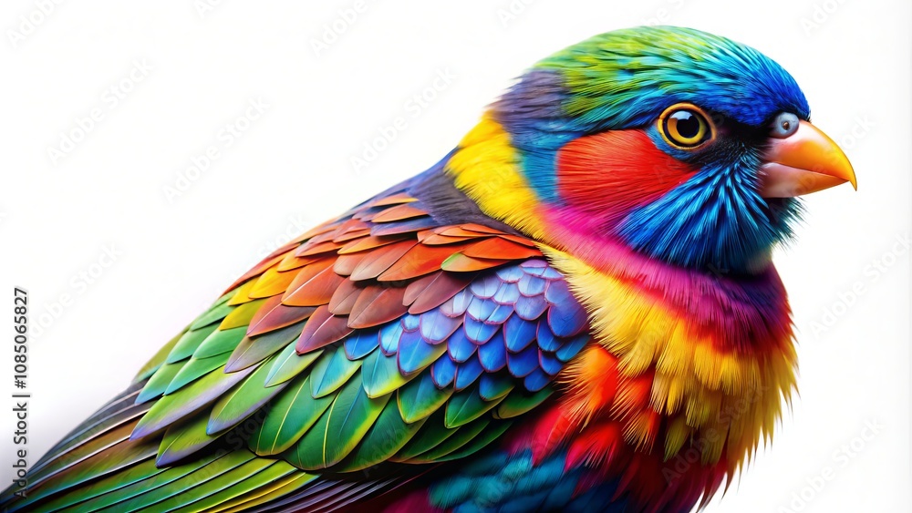Obraz premium Stunning Panoramic View of a Vibrant Bird Isolated Against a Crisp White Background, Showcasing Its Bright Colors and Intricate Feather Patterns for Nature Photography Enthusiasts