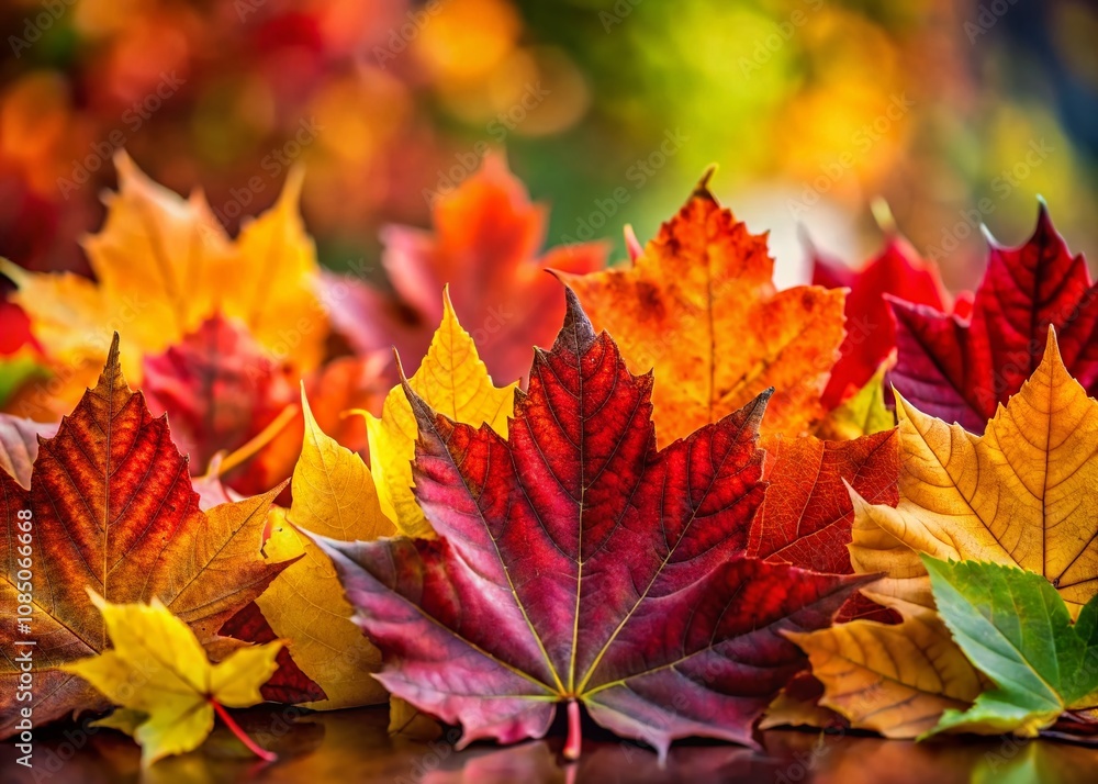 Fototapeta premium Vibrant Array of Colorful Autumn Leaves in a Vertical Display Against a Solid Background, Capturing the Essence of Fall's Beauty and Seasonal Change