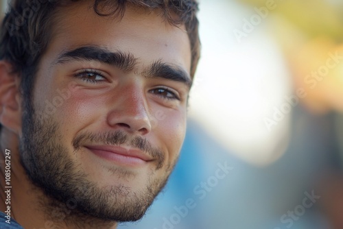 A Young Man's Warm Smile in Natural Light