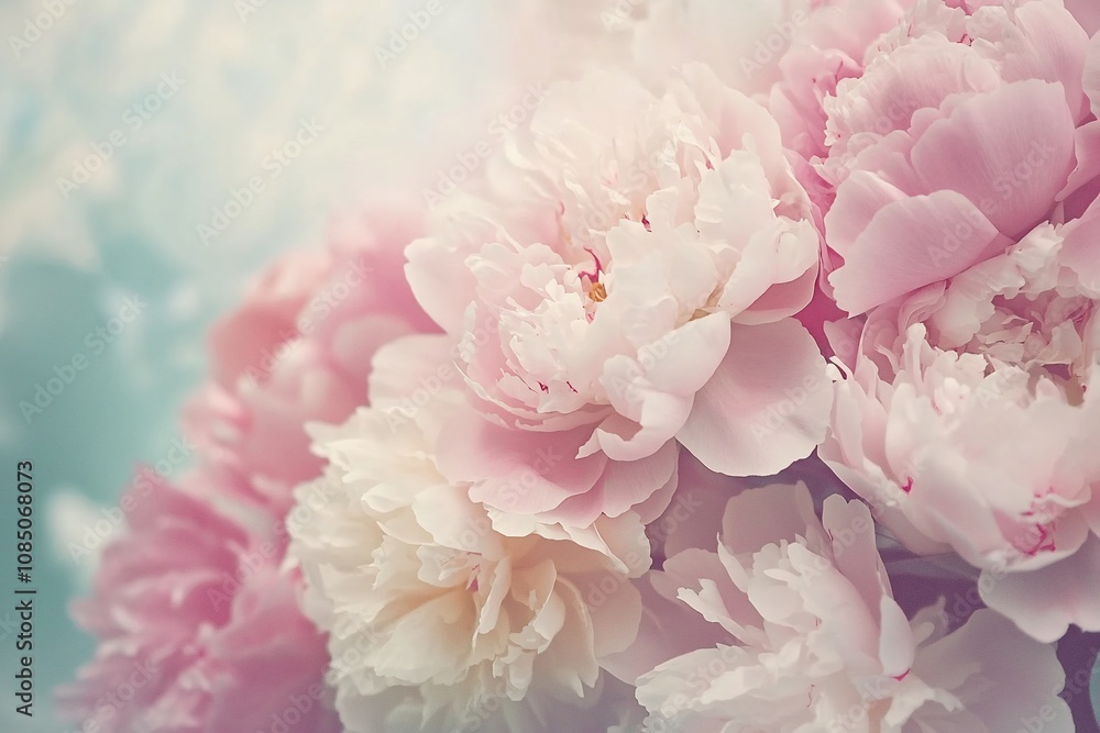 Blossoming Elegance: Soft Pink Peonies in Bloom Blossoming Elegance: Soft Pink Peonies in Bloom