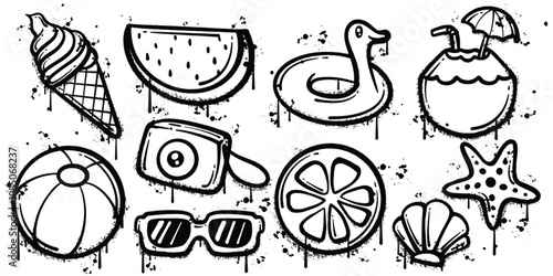 Set of graffiti spray paint summer elements vector illustration