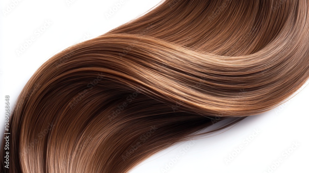 Fototapeta premium Beautiful model girl with Brown hair strand,silky healthy chestnut wavy hair strand,hair wavy ribbon, with smooth,Keratin straightening,Treatment,straight long hair,procedures,Smooth hairstyle.