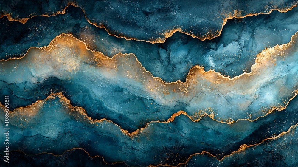 Abstract waves of blue and gold, creating a fluid, artistic texture. Abstract waves of blue and gold, creating a fluid, artistic texture.