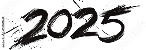 New Year icon with transparent background
 Modern Abstract 2025 Typography. Bold Black and White Strokes for Contemporary Design and Future Concepts.
