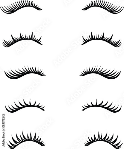 Illustration vector set of Female Lashes Extensions. Various type of False Eyelashes. Mascara, Beauty eye lash