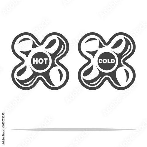 Hot and cold faucet knobs icon transparent vector isolated