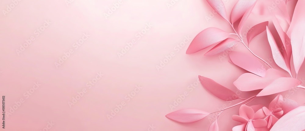 Fototapeta premium Elegant pink leaves on a soft pink background.
