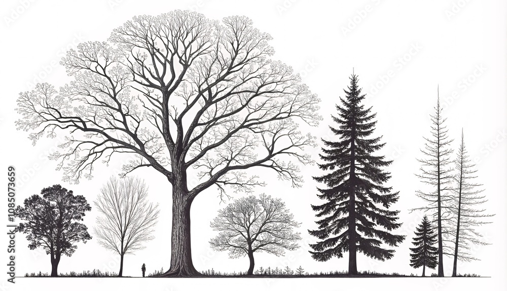 Intricate Tree Silhouettes, A High Contrast Pen & Ink Study of Forest Diversity and Anatomy V4 Intricate Tree Silhouettes, A High Contrast Pen & Ink Study of Forest Diversity and Anatomy V4