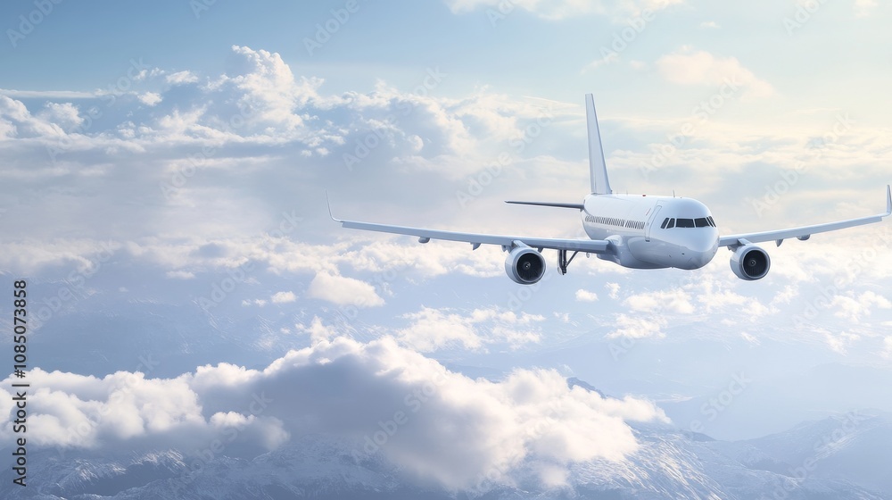 Obraz premium Airplane soaring high above the clouds.