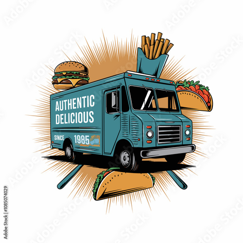 Vintage Food Truck Logo, Food Logo, Vector Illustration Design