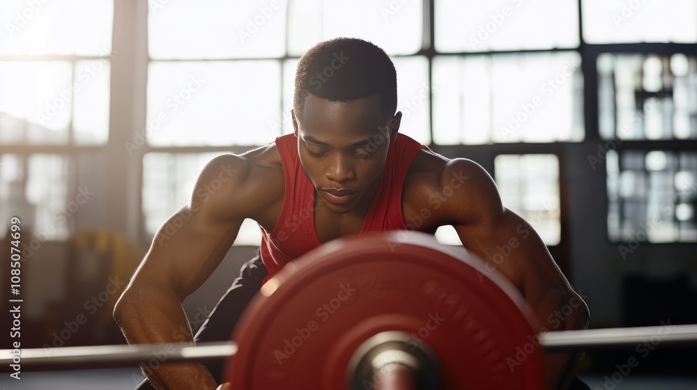 Athlete lifting weight in gym environment. Athlete lifting weight in gym environment.
