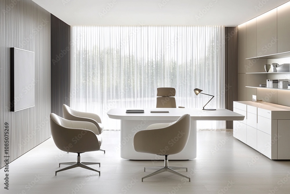 Fototapeta premium Modern Office Design Featuring Sleek Furniture and Natural Light