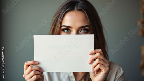 Elegant Woman Holding a Blank Card Close-Up