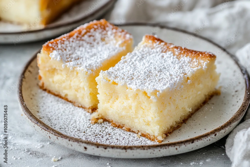 Deliciously Soft and Creamy Lemon Bars with a Dusting of Powdered Sugar Deliciously Soft and Creamy Lemon Bars with a Dusting of Powdered Sugar
