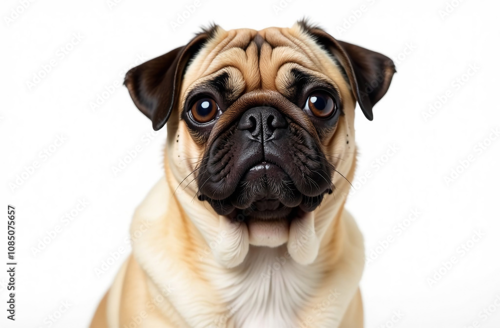 Portrait of a cute pug dog isolated on a white background Portrait of a cute pug dog isolated on a white background