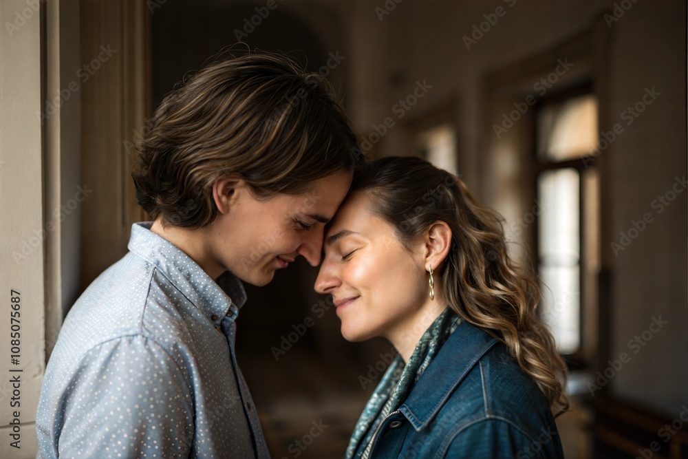 Close-up of a couple ear whispering love in an elegant indoor setting with soft lighting Close-up of a couple ear whispering love in an elegant indoor setting with soft lighting