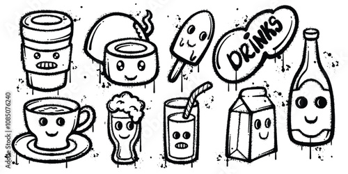 Set of graffiti spray paint drink elements vector illustration