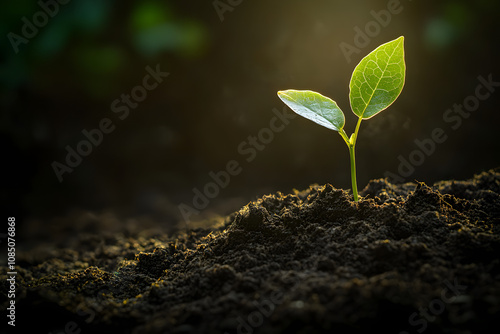 The Sapling are growing from the soil with sunlight