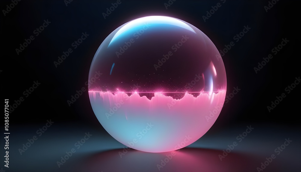 holographic ball in building on black background. 3D rendering of glossy white ball in holographic holographic ball in building on black background. 3D rendering of glossy white ball in holographic
