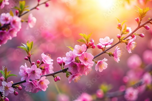 Pink Spring Branch Bokeh AI Photo, Spring Blossoms, Delicate Branches, Pink Flowers, Soft Focus