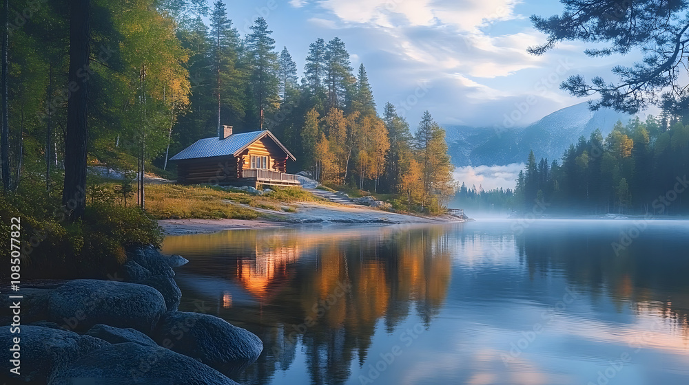 Obraz premium Cabin by the Lake