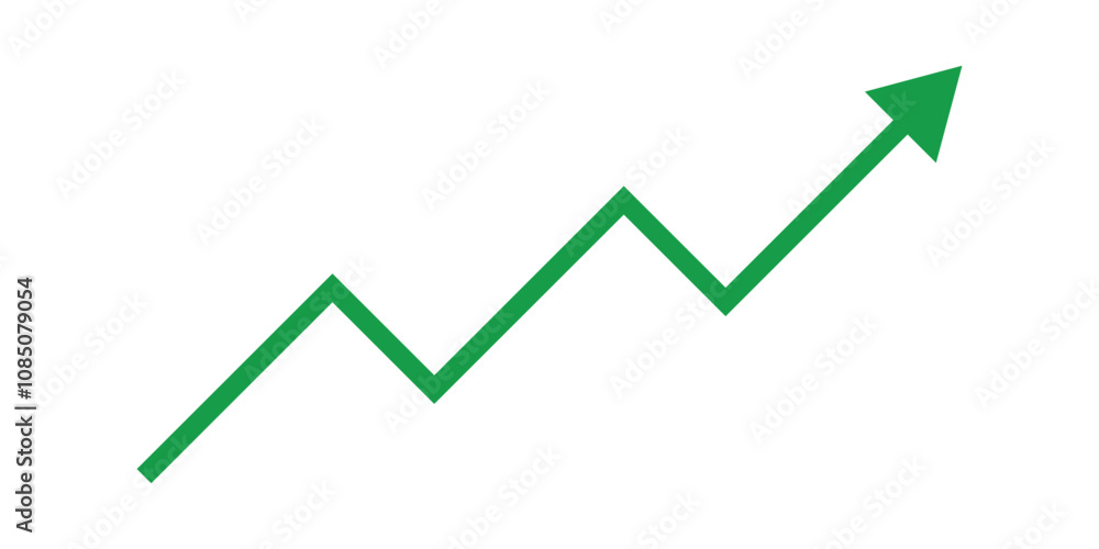Green upward arrow graph with arrow showing rising trend. Up arrow flow chart, Bullish trend Green upward arrow graph with arrow showing rising trend. Up arrow flow chart, Bullish trend