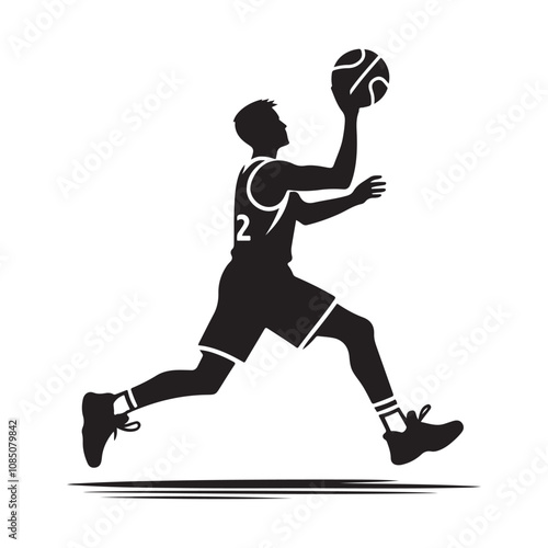 Basketball player silhouette vector.  Basketball player icon.  Basketball player dribbling illustration. 