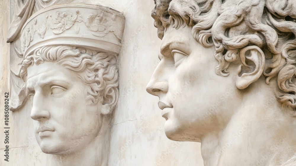 Detailed marble sculptures of ancient figures. Detailed marble sculptures of ancient figures.