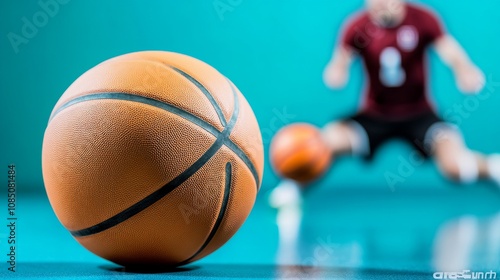 Dynamic basketball action with blurred player. photo