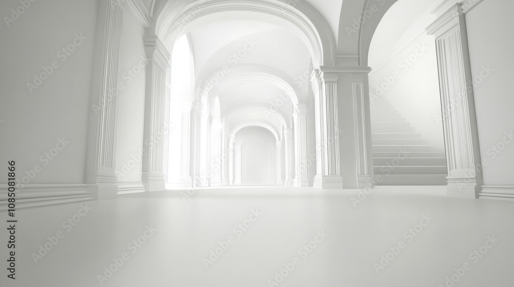 Elegant empty hallway with white arches. Elegant empty hallway with white arches.