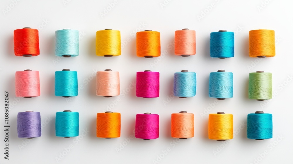 A vibrant display of colorful sewing threads arranged neatly in rows, showcasing a variety of shades and textures. A vibrant display of colorful sewing threads arranged neatly in rows, showcasing a variety of shades and textures.