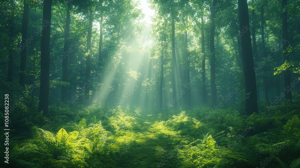Sunlight Rays Through Forest