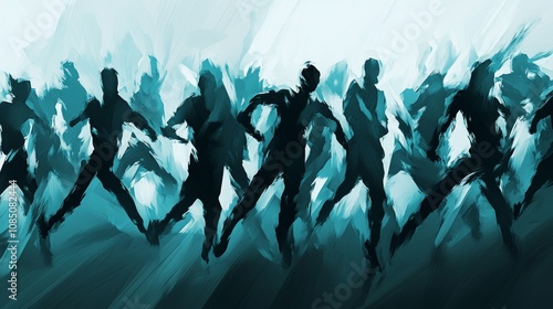 Energetic movement of silhouettes in abstract style. photo