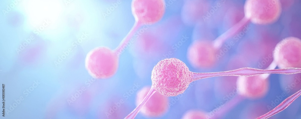 A vibrant microscopic view showcasing pink cells interconnected in a blue background, illustrating the beauty of cellular structures. A vibrant microscopic view showcasing pink cells interconnected in a blue background, illustrating the beauty of cellular structures.